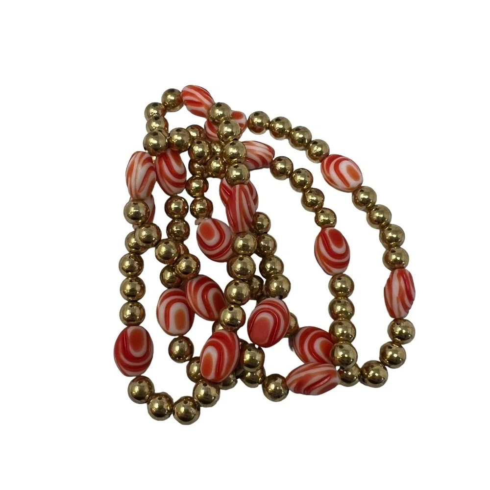 Vintage Handmade Necklace Orange‎ Swirl and Gold Tone Beads